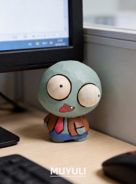 手工木雕僵尸丨可爱办公桌工位摆件稳定情绪桌面装饰摆件礼物创意