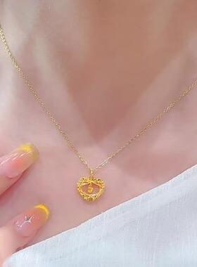 2025新款沙金爱心捕梦网项链女生吊坠项链女生日礼物送女友铜镀金