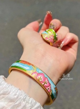 2025珐琅彩三生三世粉色十里桃花戒指女点钻文艺开口满钻浪漫镶钻