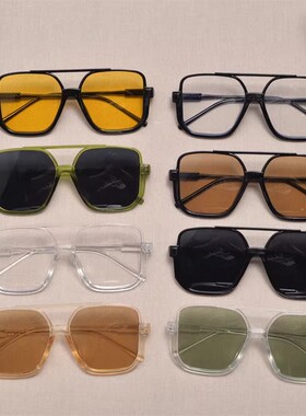 欧美复古方形大框双梁太阳眼镜男女潮高级感圆脸显瘦嘻哈蹦迪墨镜