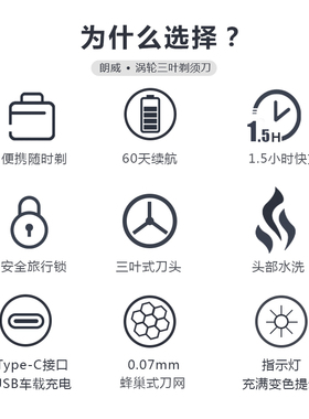 朗威剃须刀RS89男士USB充电式