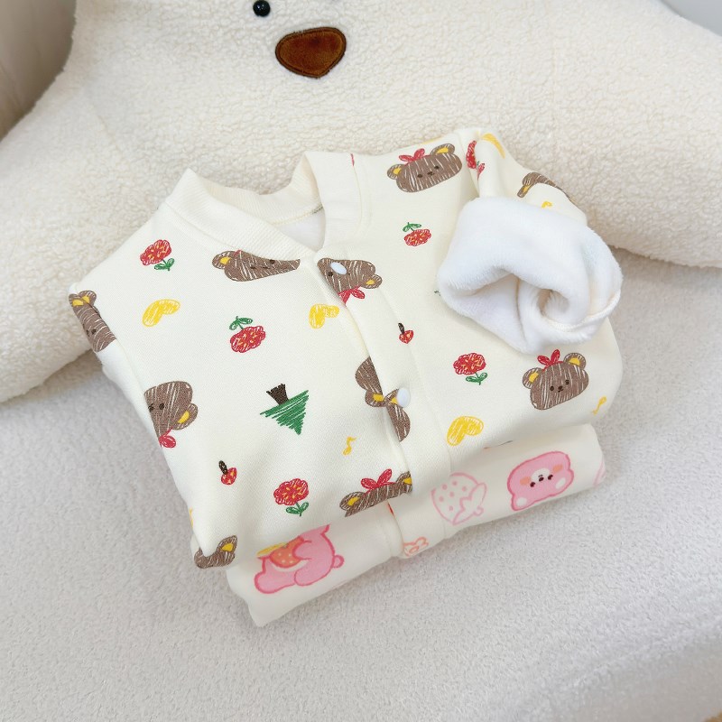 婴儿加绒保暖哈衣男童女童秋季加厚爬服连体衣新生宝宝秋冬装睡衣 - 图1