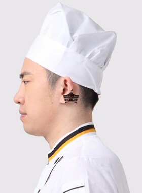 厨师帽子男女餐饮工作帽黑白色蘑菇帽酒店厨房专用防油烟布帽百褶