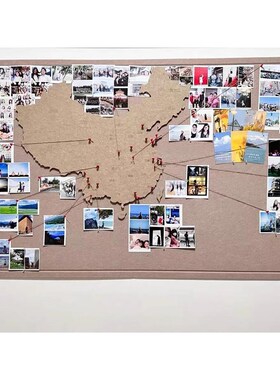 地图旅行照片墙打卡轨迹免打孔软木板背景墙创意客厅装饰毛毡地图