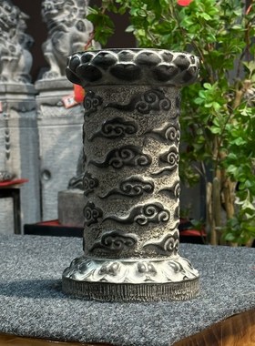 花盆底座青石石雕会所仿古玄关桌面摆件祥云圆柱装饰办公茶室造景