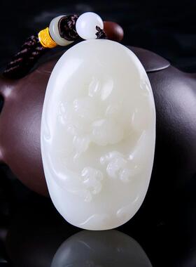 新疆和田羊脂白玉吉祥兽头 貔貅把件 籽料玉手把件挂件手蜀黍