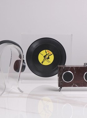 现代透明耳机架摆件电脑耳麦挂架收纳装饰品样板间电竞房桌面软装