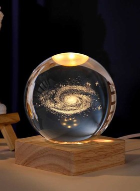 发光太阳系水晶球桌面摆件送女友学生玻璃球小夜灯装饰品生日礼物