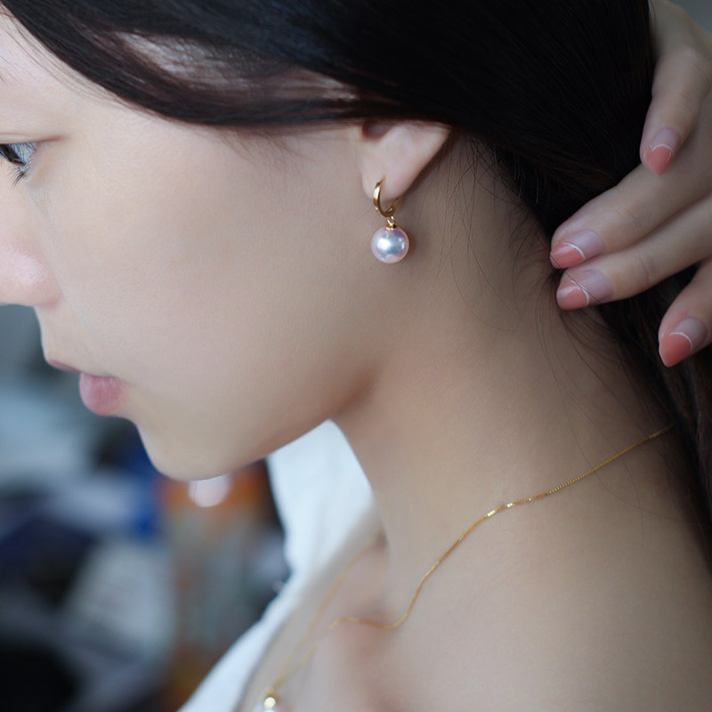日本Akoya海水天然珍珠耳环刘亦菲同款耳扣18K黄金强光正圆耳饰女,淘宝优惠券,粉丝福利购,淘宝优惠卷