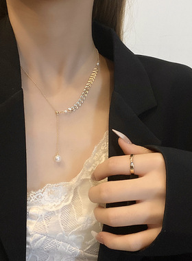 麦穗珍珠项链女网红同款时尚设计感锁骨链嘻哈冷淡风气质简约颈链