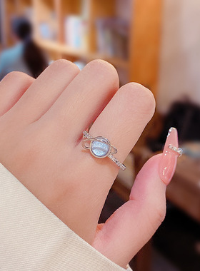 轻奢小众设计感梦幻蓝色星球戒指女ins潮网红同款食指戒气质指环