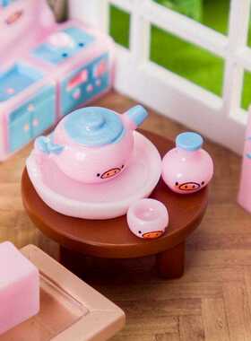 新款直销创意卡通小猪厨房娃屋造景树脂diy工艺品配件桌面装饰品