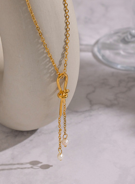 跨境毛衣链扭结流苏珍珠项链