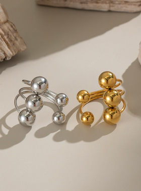 简约大小球圆珠开口戒指