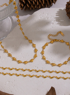 跨境月亮爱心不锈钢项链