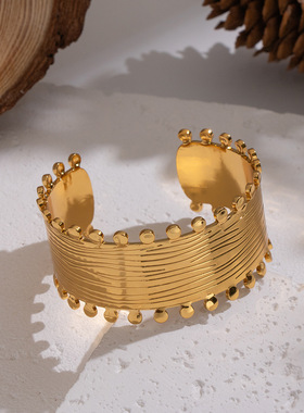 复古港风金镯几何水波纹