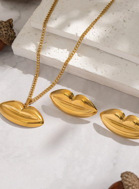 欧美小众嘴唇耳钉项链套装