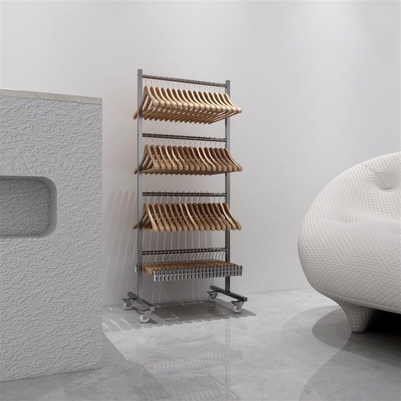 衣架收纳架服装店衣架整理神器多C层落地式可移动挂衣撑架子不锈 - 图1