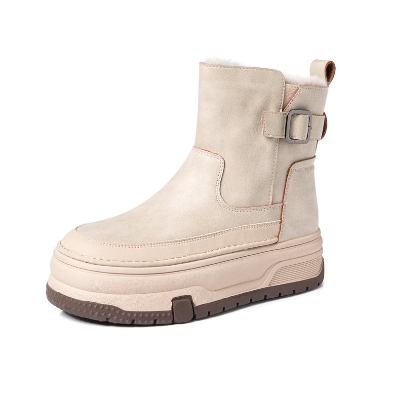 香港真皮雪地靴女2025冬季新款加绒加厚东北大棉鞋厚底防滑马丁靴 - 图3