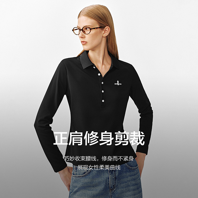 【抗UV防晒】比音勒芬2025秋季新款女士T恤通勤五粒扣翻领POLO衫