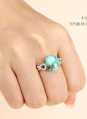 纯银天使翅膀玛瑙翡翠戒指空托