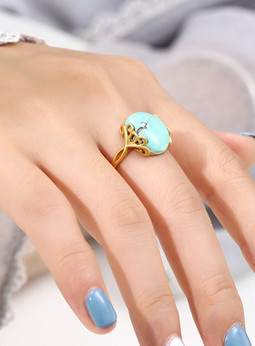 韩版时尚戒指空托镶嵌蜜蜡配件