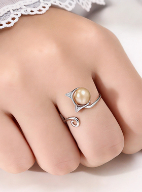 创意猫咪耳朵珍珠桶珠戒指空托