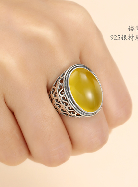 南红复古镶嵌蜜蜡绿松石戒指空托