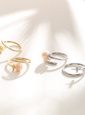 镶嵌圆珠珍珠开口可调节戒指