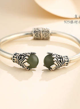 霸气致闺蜜复古纯银蜜蜡手镯空托