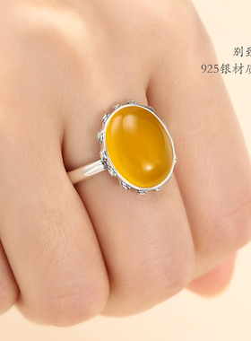 diy纯银蜜蜡琥珀绿松石戒指空托