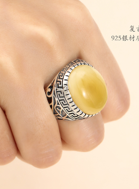 纯银戒指空托镶嵌绿松石复古