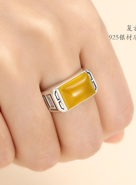 diy纯银琥珀戒指空托镶嵌绿松石