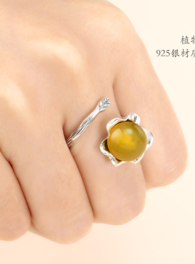 珍珠蜜蜡琥珀绿松石活口戒指空托