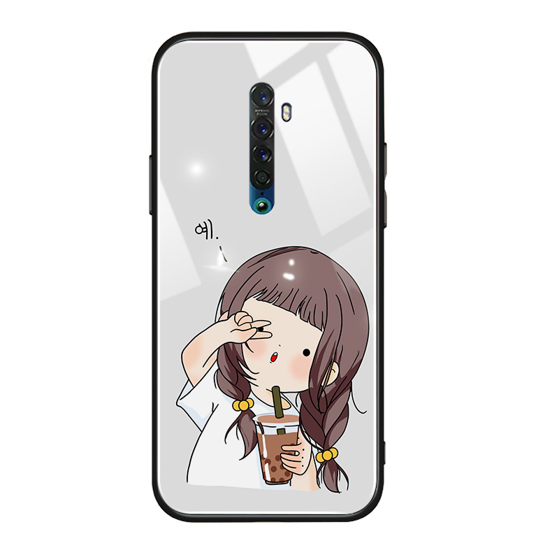 奶茶少女opporeno2手机壳趣味k7可爱ins风reno3pro闺蜜新款ace2卡通玻璃realmex2防摔适用reno10x倍变焦版2z - 图3