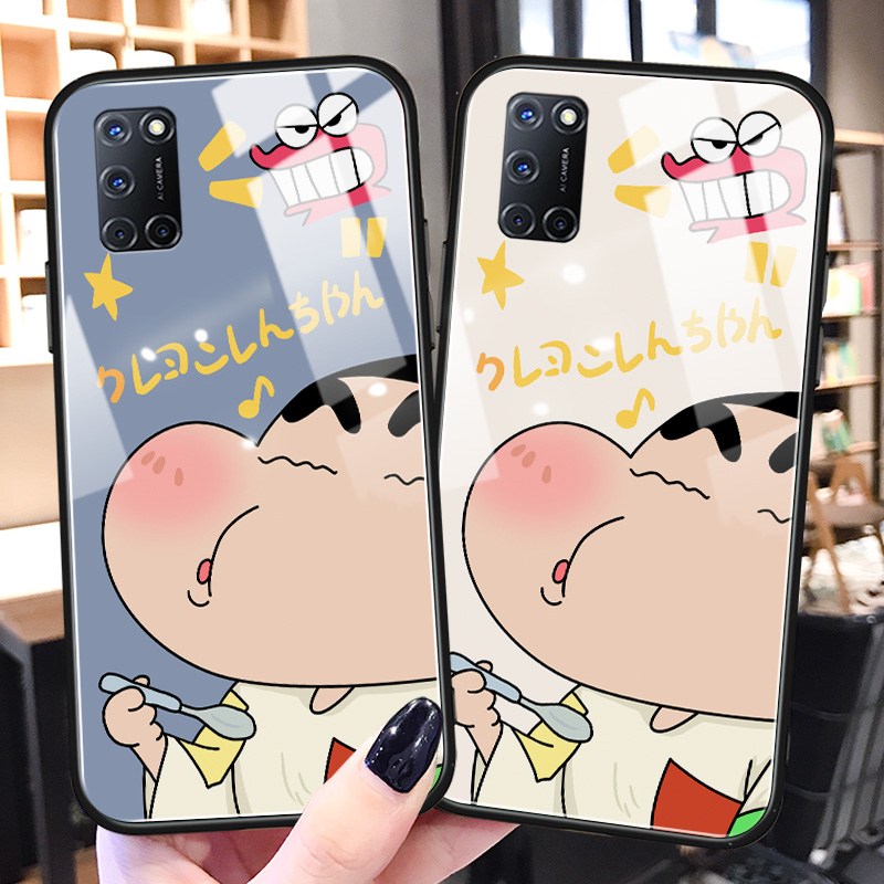 蜡笔小新oppoa52手机壳玻璃a93s适用卡通a92s可爱情侣a83男a1女a73/a77/a79新款a59s硅胶a57防摔a39保护套a37 - 图2