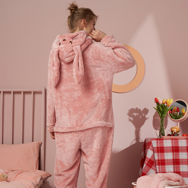 连体女春秋冬季珊瑚绒甜美可爱睡衣 岚枳睡衣/家居服套装