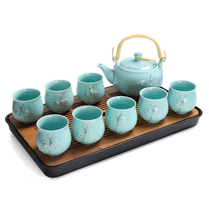 青瓷陶瓷茶壶茶具套装家用简约轻奢复古提梁壶日式功夫泡茶器茶盘,淘宝优惠券,粉丝福利购,淘宝优惠卷