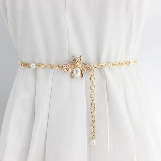 Cinturón, cadena de mujeres, cadena de cintura, decoración de perlas finas, vestido versátil, estilo coreano, falda de cinturón de metal de moda