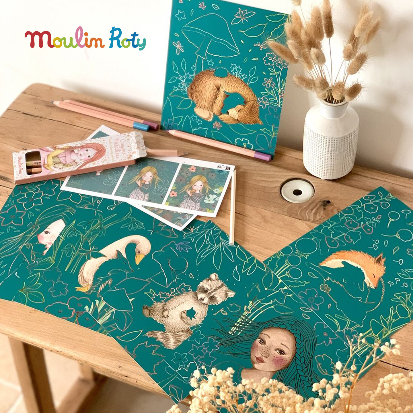 法国moulinroty茉兰若缇花朵女孩艺术刮刮卡刮画儿童专注力玩具3+,淘宝优惠券,粉丝福利购,淘宝优惠卷