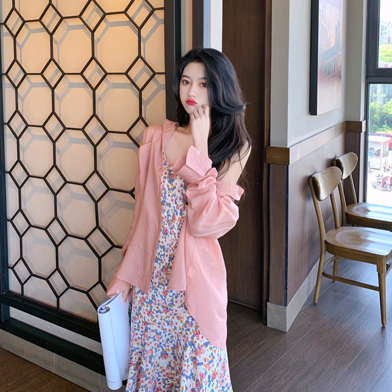 很仙的防晒两件套连衣裙女洋气衬衫 姊衫时尚套装