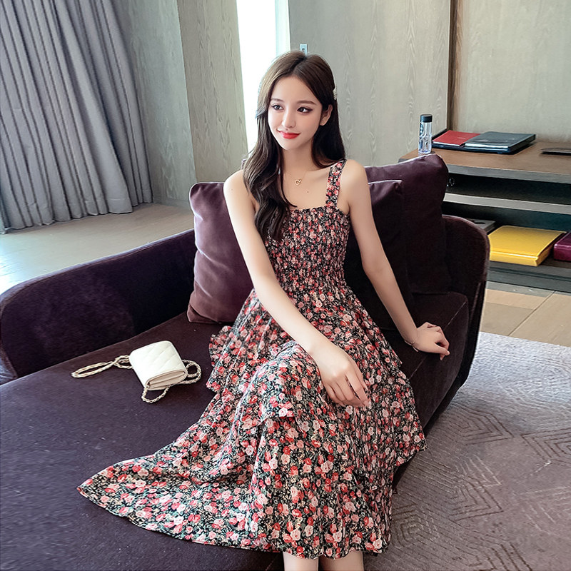 法式碎花连衣裙两件套女蛋糕裙子 姊衫时尚套装