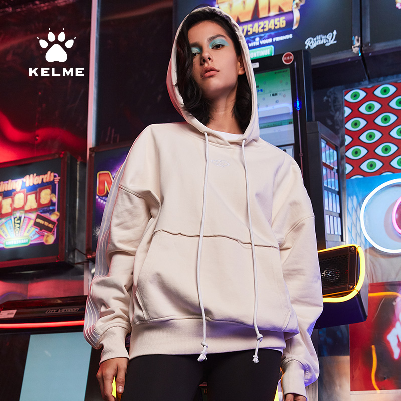 KELME/卡尔美 夜光连帽卫衣女秋冬条纹宽松bf慵懒风休闲韩版ins潮