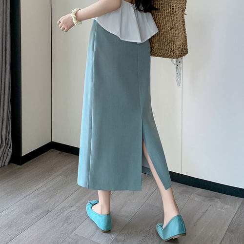 夏央2026春季新款西装面料口袋直筒半身裙女士高腰遮胯显瘦#5595 - 图1