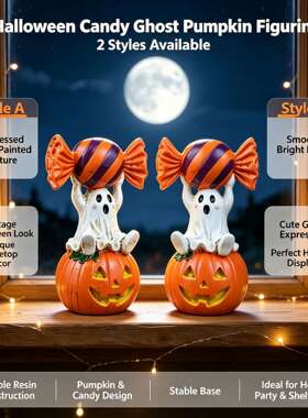 Halloween Ghost‑pumpkin Resin‑desktop Statue 幽灵南瓜摆件
