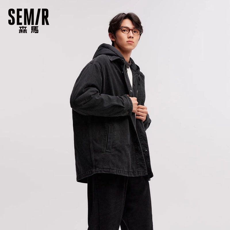 [商场同款]森马棉服男牛仔外套2025冬季新款两件套薄防水oversize,淘宝优惠券,粉丝福利购,淘宝优惠卷