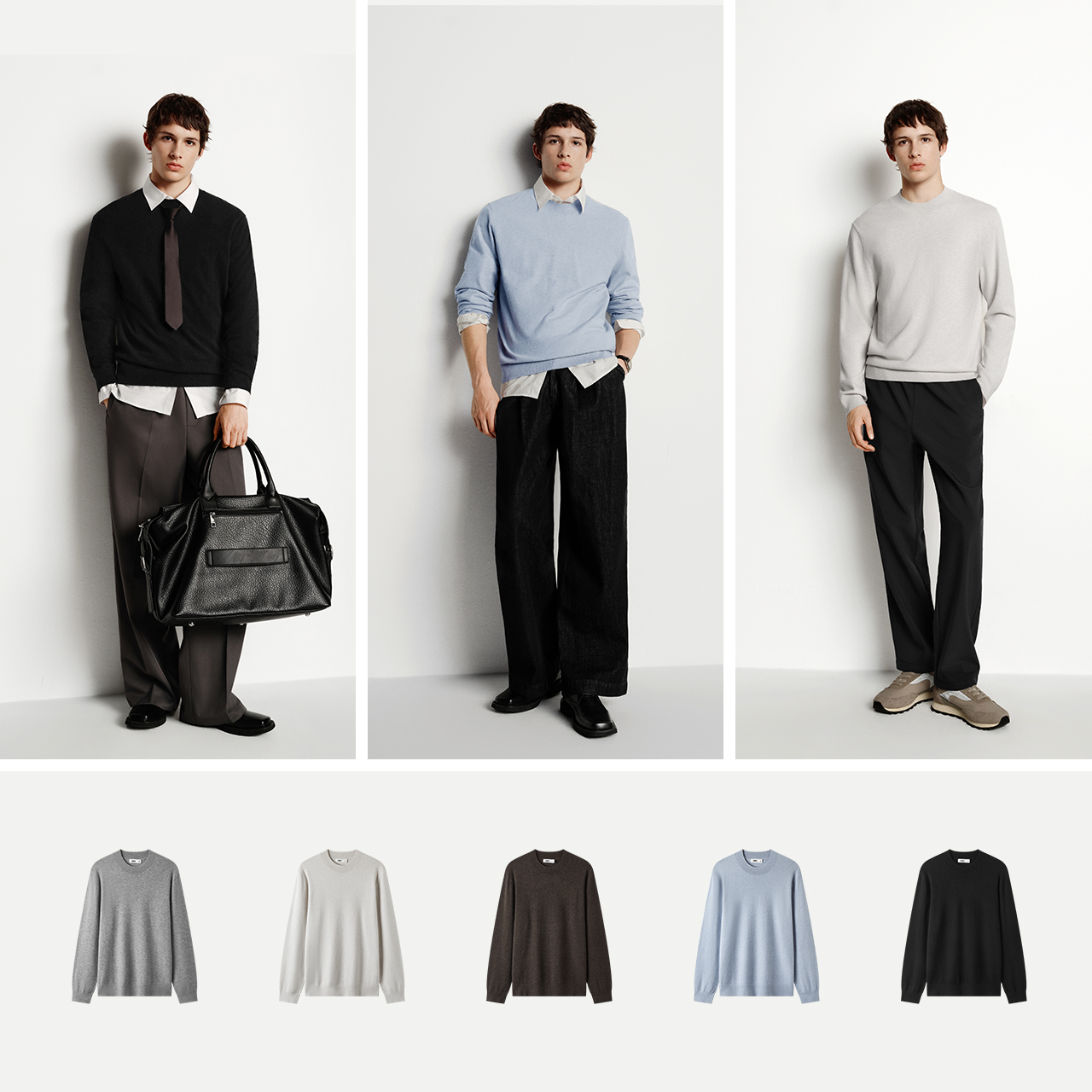 森马毛衫男冬季发热含羊绒半高领内搭2025新款基础黑色打底针织衫 - 图1