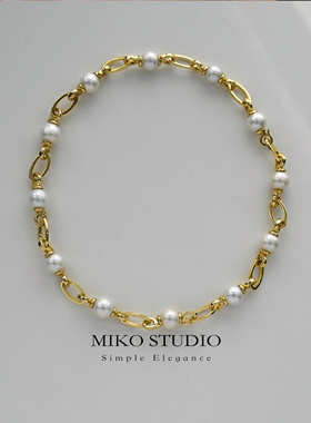 秋冬新款天然淡水爱迪生珍珠10-11mm金属项链可调节时尚饰品简约