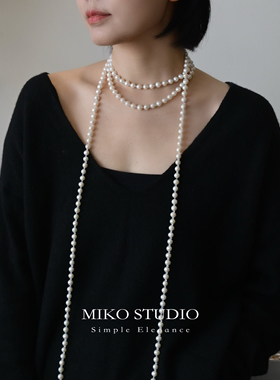 天然淡水珍珠毛衣链米扣近圆