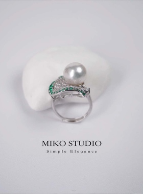 米扣天然海水澳白巴洛克珍珠海水akoya珍珠戒指时尚轻奢情侣对戒